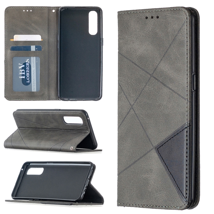 

For OPPO Reno3 Pro Rhombus Texture Horizontal Flip Magnetic Leather Case with Holder & Card Slots(Grey)