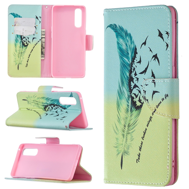 

For OPPO Reno3 Pro Colored Drawing Pattern Horizontal Flip Leather Case with Holder & Card Slots & Wallet(Feather)