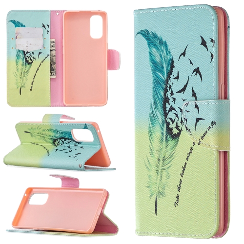 

For OPPO Reno4 Pro 5G Colored Drawing Pattern Horizontal Flip Leather Case with Holder & Card Slots & Wallet(Feather)