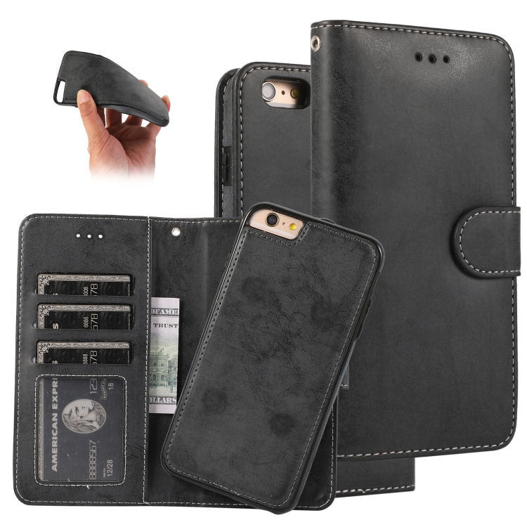 

For iPhone 6 KLT888-2 Retro 2 in 1 Detachable Magnetic Horizontal Flip TPU + PU Leather Case with Holder & Card Slots & Photo Frame & Wallet(Black)
