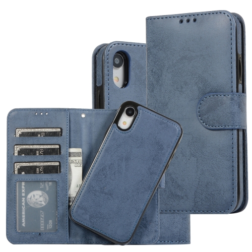 

For iPhone XR KLT888-2 Retro 2 in 1 Detachable Magnetic Horizontal Flip TPU + PU Leather Case with Holder & Card Slots & Photo Frame & Wallet(Dark Blue)