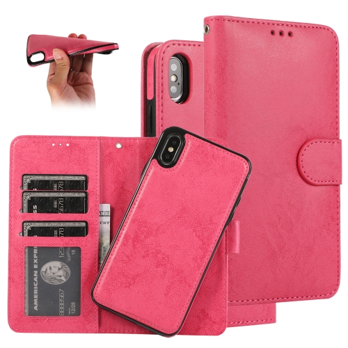 

For iPhone XS Max KLT888-2 Retro 2 in 1 Detachable Magnetic Horizontal Flip TPU + PU Leather Case with Holder & Card Slots & Photo Frame & Wallet(Rose Red)