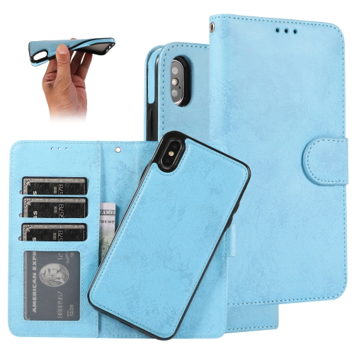 

For iPhone XS Max KLT888-2 Retro 2 in 1 Detachable Magnetic Horizontal Flip TPU + PU Leather Case with Holder & Card Slots & Photo Frame & Wallet(Sky Blue)