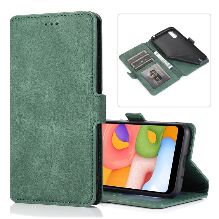 

For Samsung Galaxy A01 Retro Magnetic Closing Clasp Horizontal Flip Leather Case with Holder & Card Slots & Photo Frame & Wallet(Dark Green)