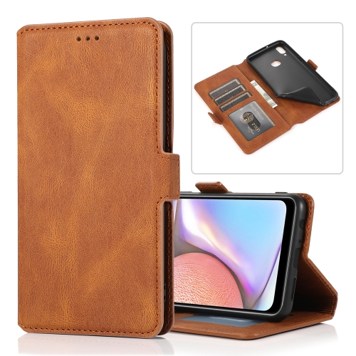 

For Samsung Galaxy A10s Retro Magnetic Closing Clasp Horizontal Flip Leather Case with Holder & Card Slots & Photo Frame & Wallet(Brown)