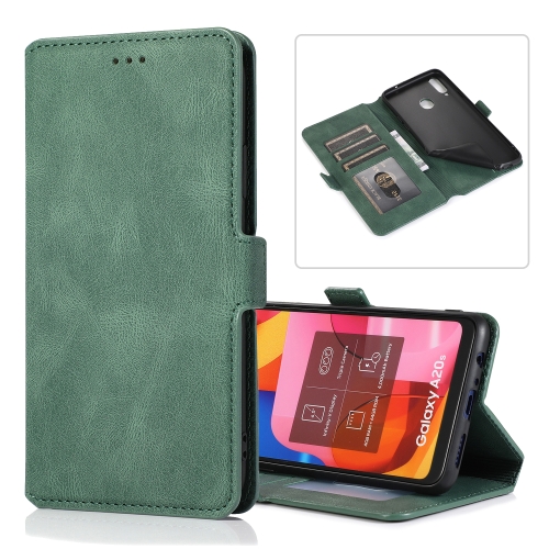 

For Samsung Galaxy A20s Retro Magnetic Closing Clasp Horizontal Flip Leather Case with Holder & Card Slots & Photo Frame & Wallet(Dark Green)