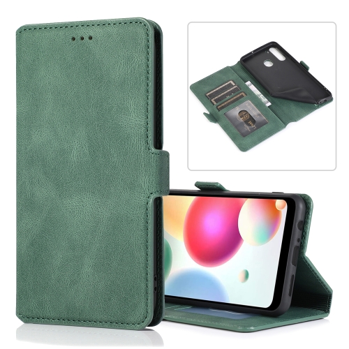 

For Samsung Galaxy A21 Retro Magnetic Closing Clasp Horizontal Flip Leather Case with Holder & Card Slots & Photo Frame & Wallet(Dark Green)