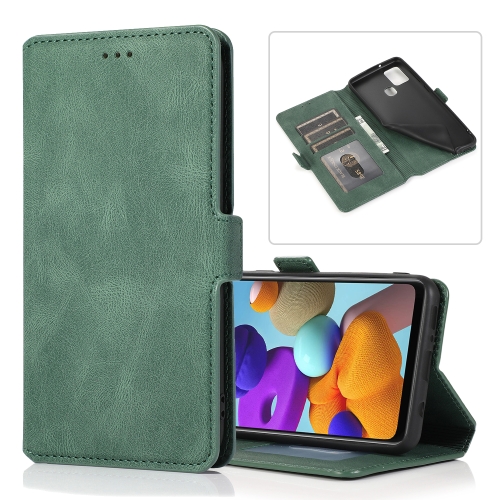 

For Samsung Galaxy A21s Retro Magnetic Closing Clasp Horizontal Flip Leather Case with Holder & Card Slots & Photo Frame & Wallet(Dark Green)