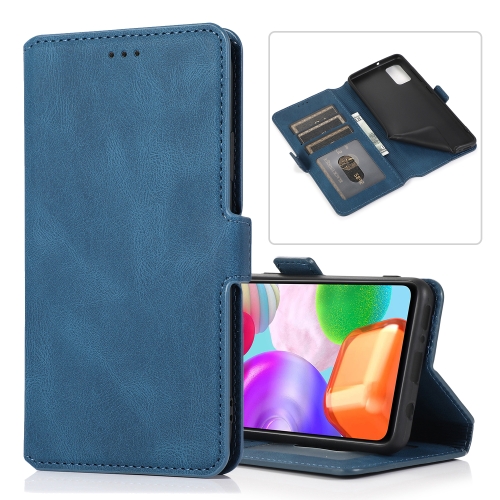 

For Samsung Galaxy A41 Retro Magnetic Closing Clasp Horizontal Flip Leather Case with Holder & Card Slots & Photo Frame & Wallet(Navy Blue)