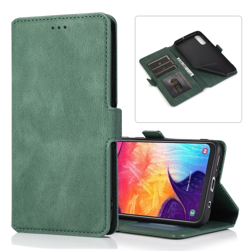 

For Samsung Galaxy A50 Retro Magnetic Closing Clasp Horizontal Flip Leather Case with Holder & Card Slots & Photo Frame & Wallet(Dark Green)