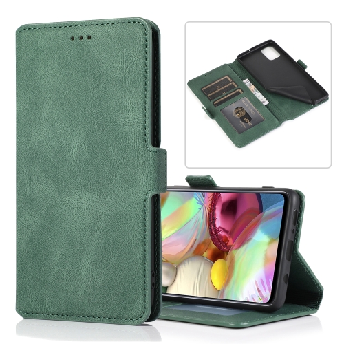 

For Samsung Galaxy A71 Retro Magnetic Closing Clasp Horizontal Flip Leather Case with Holder & Card Slots & Photo Frame & Wallet(Dark Green)