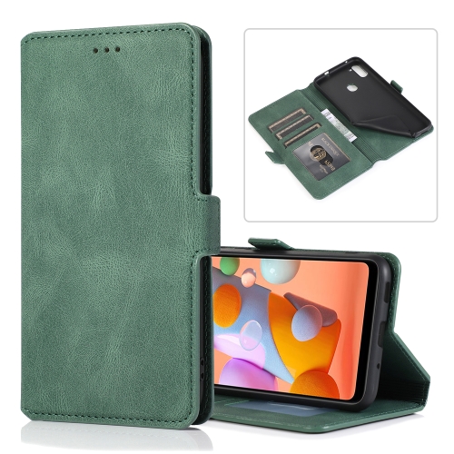 

For Samsung Galaxy A11 Retro Magnetic Closing Clasp Horizontal Flip Leather Case with Holder & Card Slots & Photo Frame & Wallet(Dark Green)