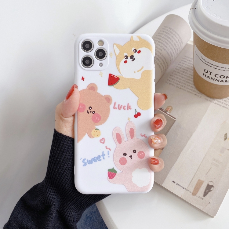 

For iPhone 11 Pro Max Cartoon Animal Pattern Protective Case(White)