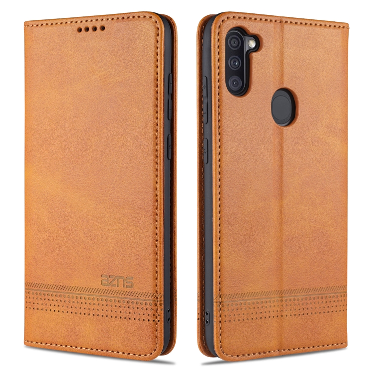 

For Samsung Galaxy A11 AZNS Magnetic Calf Texture Horizontal Flip Leather Case with Card Slots & Holder & Wallet(Light Brown)