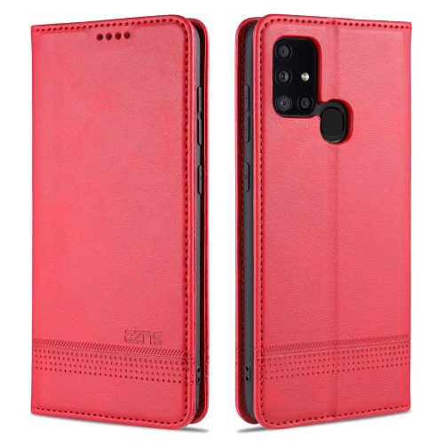 

For Samsung Galaxy A21s AZNS Magnetic Calf Texture Horizontal Flip Leather Case with Card Slots & Holder & Wallet(Red)