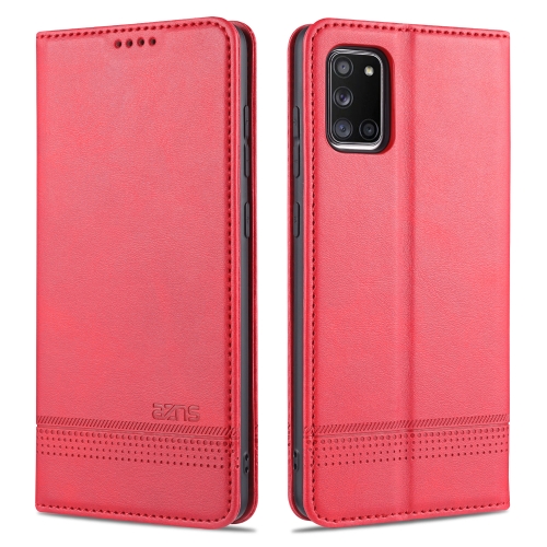 

For Samsung Galaxy A31 AZNS Magnetic Calf Texture Horizontal Flip Leather Case with Card Slots & Holder & Wallet(Red)