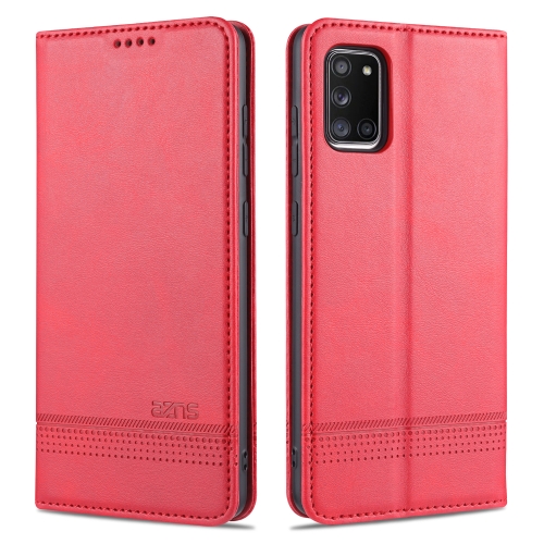 

For Samsung Galaxy A41 AZNS Magnetic Calf Texture Horizontal Flip Leather Case with Card Slots & Holder & Wallet(Red)