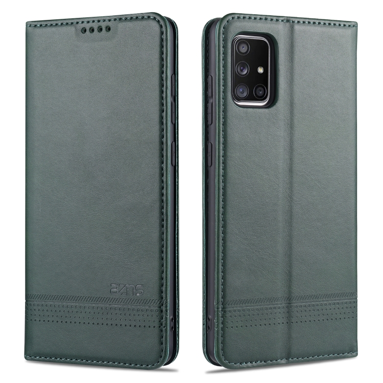 

For Samsung Galaxy A51 AZNS Magnetic Calf Texture Horizontal Flip Leather Case with Card Slots & Holder & Wallet(Dark Green)