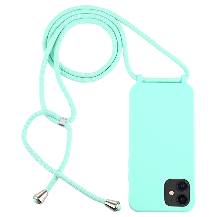 

For iPhone 12 mini Candy Colors TPU Protective Case with Lanyard(Mint Green)