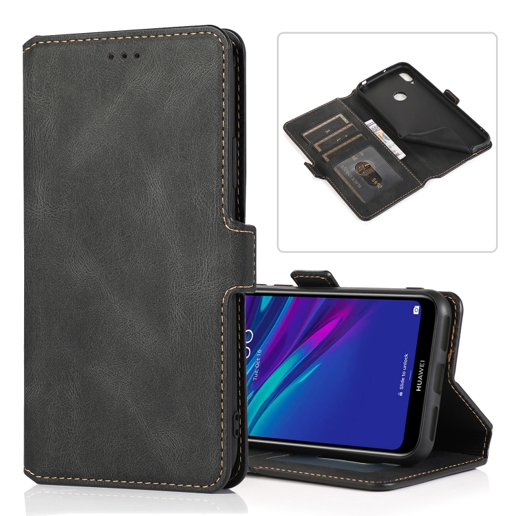 

For Huawei Y6 (2019) Retro Magnetic Closing Clasp Horizontal Flip Leather Case with Holder & Card Slots & Photo Frame & Wallet(Black)
