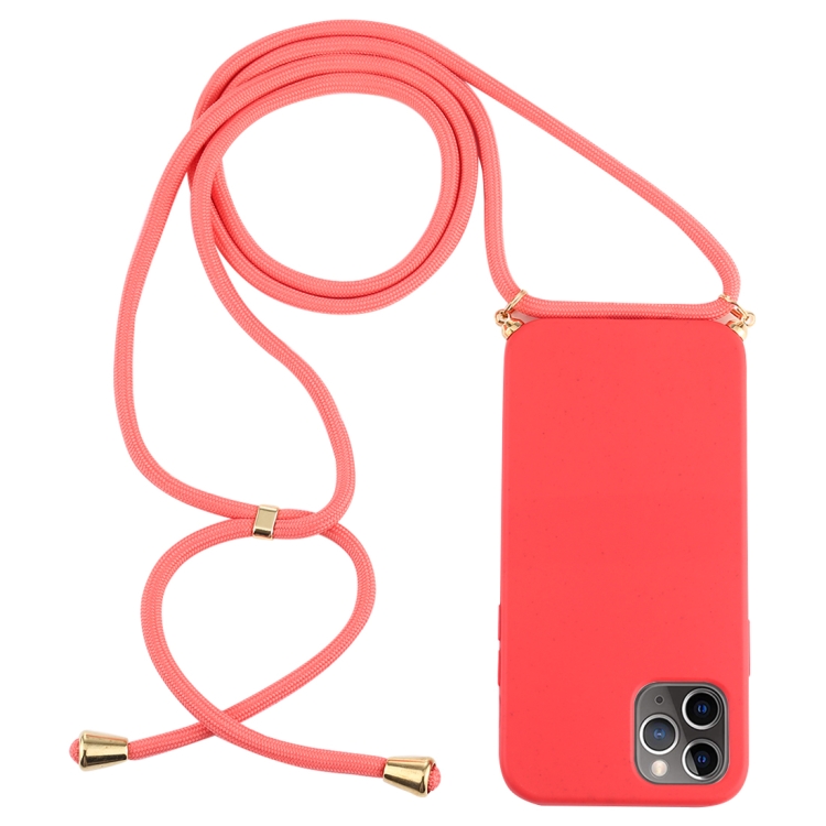 

For iPhone 12 Pro Max Wheat TPU Protective Case with Lanyard(Red)