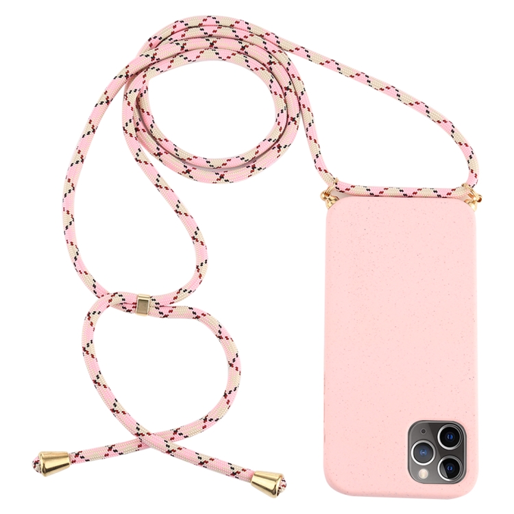 

For iPhone 12 Pro Max Wheat TPU Protective Case with Lanyard(Pink)