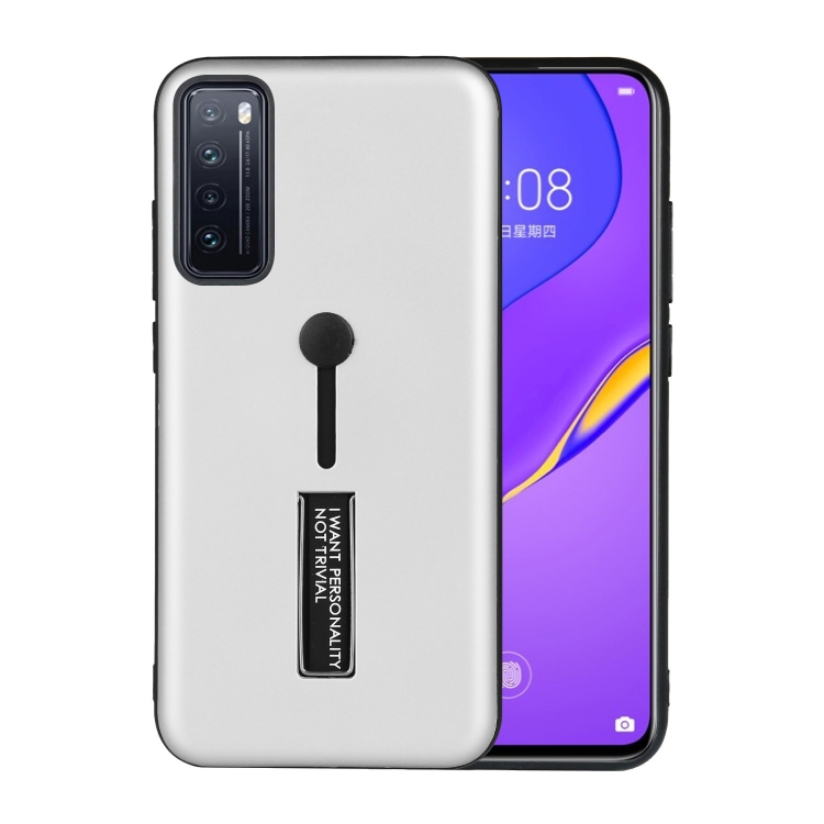 

For Huawei Nova 7 Oil Feel Shockproof TPU + PC Protective Case with Holder(Silver)