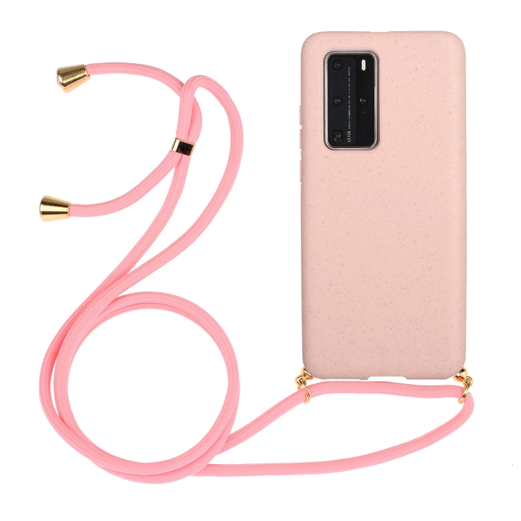 

For Huawei P40 Pro Wheat Straw Material + TPU Protective Case with Lanyard(Pink)
