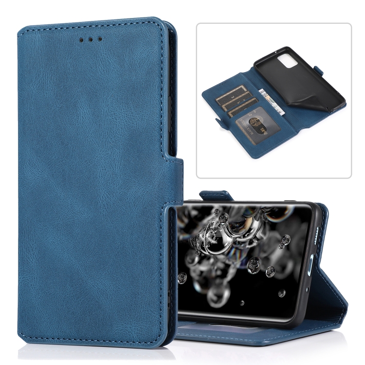 

For Samsung Galaxy S20 Ultra 5G Retro Magnetic Closing Clasp Horizontal Flip Leather Case with Holder & Card Slots & Photo Frame & Wallet(Navy Blue)