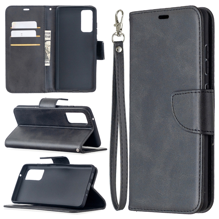 

For Samsung Galaxy S20 FE 5G / S20 Lite Lambskin Texture Pure Color Horizontal Flip PU Leather Case with Holder & Card Slots & Wallet & Lanyard(Black)