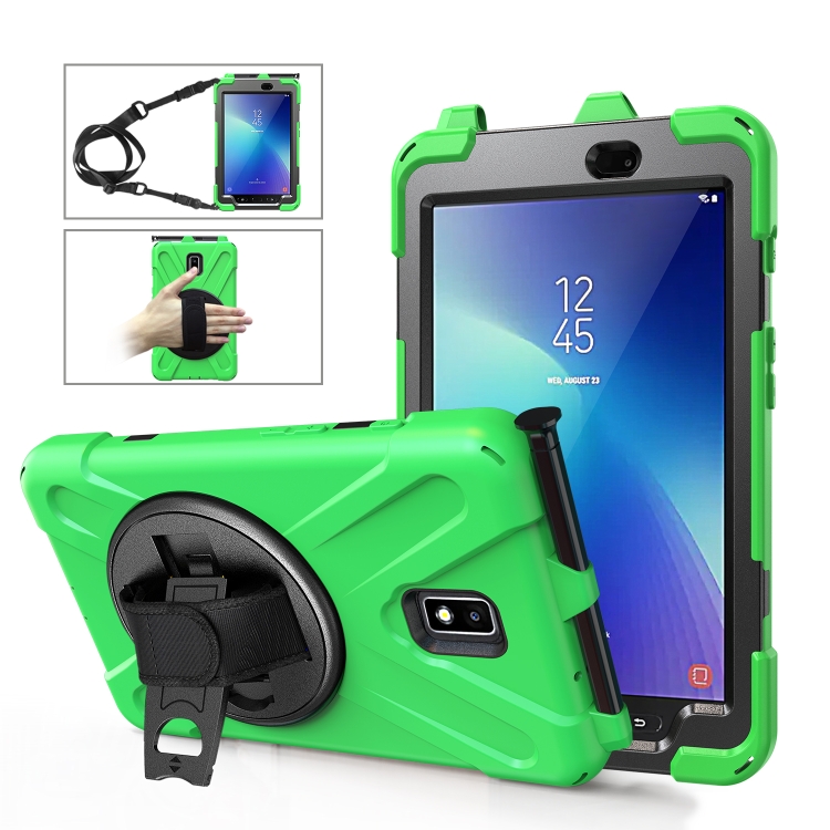

For Samsung Galaxy Tab Active 2 8.0 T390/T395/T397 Shockproof Colorful Silicone + PC Protective Case with Holder & Hand Grip Strap & Pen Slot(Green)