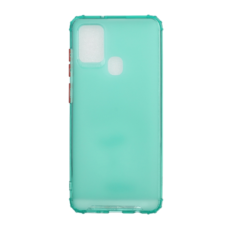 

For Samsung Galaxy A21s Color Button Translucent Frosted TPU Four-corner Airbag Shockproof Case(Green)