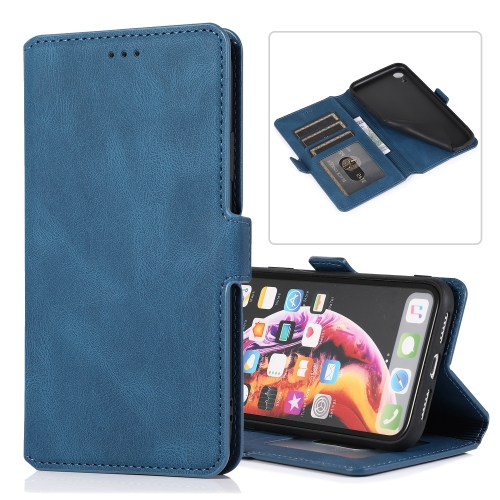 

For iPhone XR Retro Magnetic Closing Clasp Horizontal Flip Leather Case with Holder & Card Slots & Photo Frame & Wallet(Navy Blue)
