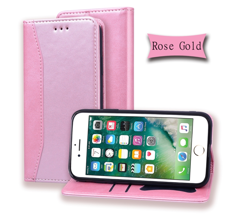 

For iPhone 6 Plus Business Stitching Horizontal Flip Leather Case with Double Folding & Bracket & Card Slots & Photo Frame & Wallet(Rose Gold)