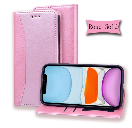 

For iPhone XR Business Stitching Horizontal Flip Leather Case with Double Folding & Bracket & Card Slots & Photo Frame & Wallet(Rose Gold)