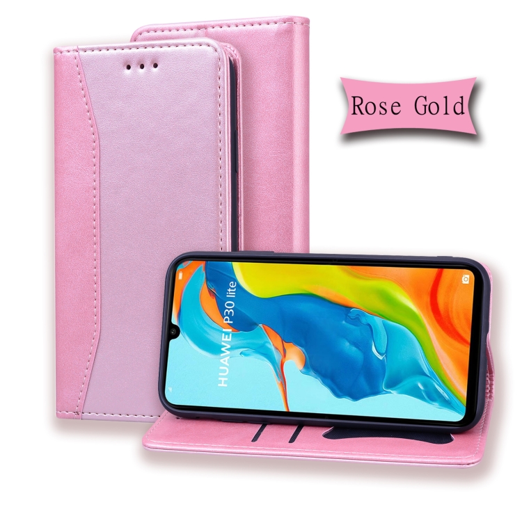 

For Huawei P30 Lite Business Stitching Horizontal Flip Leather Case with Double Folding & Bracket & Card Slots & Photo Frame & Wallet(Rose Gold)