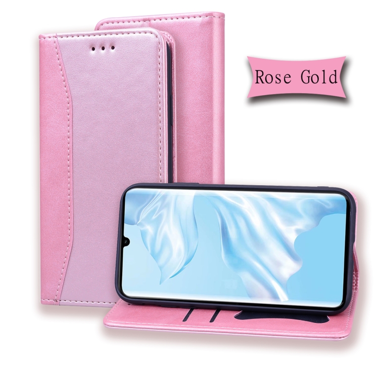 

For Huawei P30 Pro Business Stitching Horizontal Flip Leather Case with Double Folding & Bracket & Card Slots & Photo Frame & Wallet(Rose Gold)