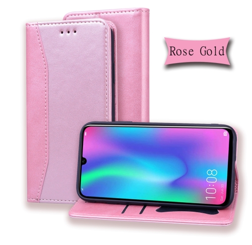 

For Huawei P Smart (2019) Business Stitching Horizontal Flip Leather Case with Double Folding & Bracket & Card Slots & Photo Frame & Wallet(Rose Gold)