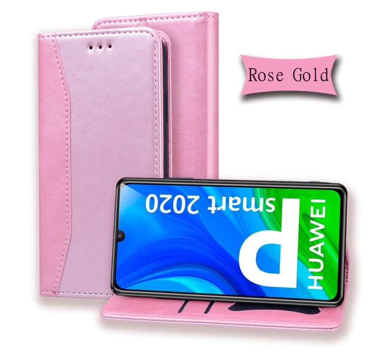 

For Huawei P Smart (2020) Business Stitching Horizontal Flip Leather Case with Double Folding & Bracket & Card Slots & Photo Frame & Wallet(Rose Gold)