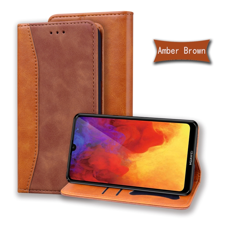 

For Huawei Y6 Pro (2019) Business Stitching Horizontal Flip Leather Case with Double Folding & Bracket & Card Slots & Photo Frame & Wallet(Brown)