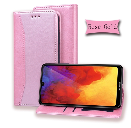 

For Huawei Y7 (2019) Business Stitching Horizontal Flip Leather Case with Double Folding & Bracket & Card Slots & Photo Frame & Wallet(Rose Gold)