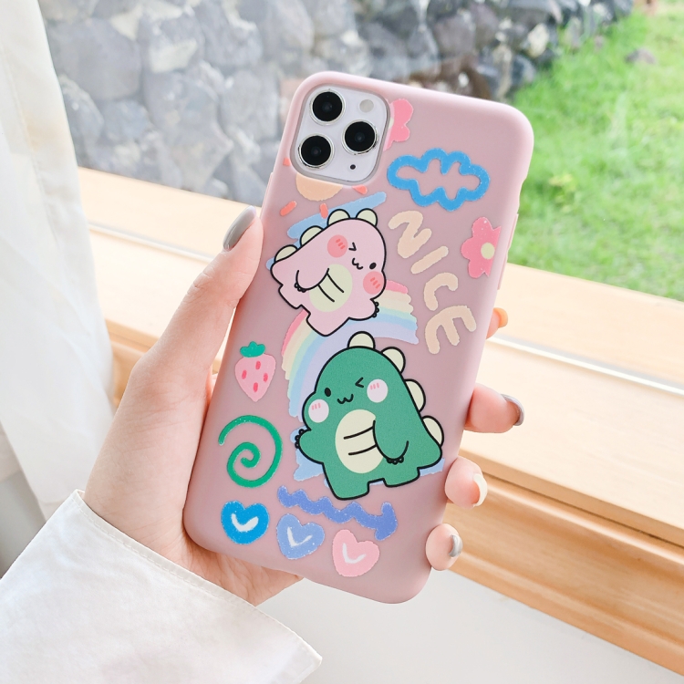 

For iPhone 11 Pro Cartoon Doodle Dinosaur Pattern TPU Protective Case(Pink)
