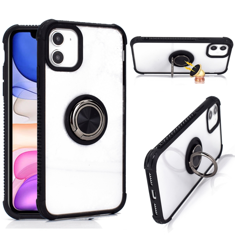 

For iPhone 11 Full Coverage Rugged Shockproof TPU + PC Case with 360 Degree Rotation Ring Holder(Black)