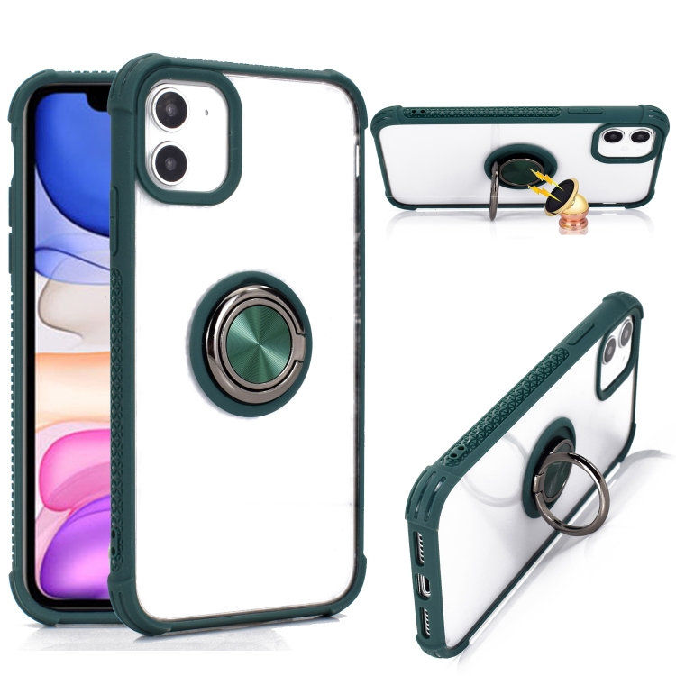 

For iPhone 11 Pro Full Coverage Rugged Shockproof TPU + PC Case with 360 Degree Rotation Ring Holder(Green)