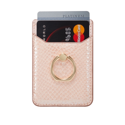 

MUXMA Snake Texture RFID Mobile Phone Back Stick Card Bag with Ring(Rose Gold)
