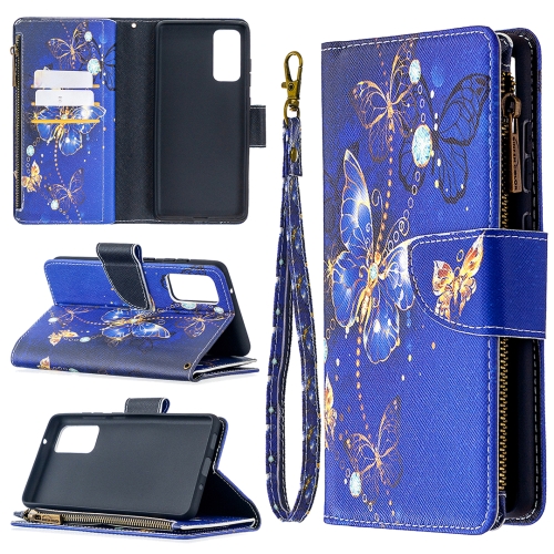 

For Samsung Galaxy S20 FE 5G / S20 Lite Colored Drawing Pattern Zipper Horizontal Flip Leather Case with Holder & Card Slots & Wallet(Purple Butterflies)