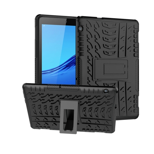 

For Huawei MediaPad T5 Tire Texture Shockproof TPU + PC Protective Case with Holder(Black)