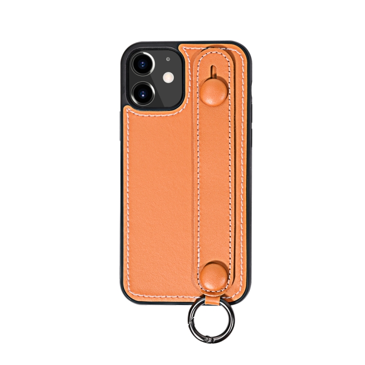 

For iPhone 11 Top Layer Cowhide Shockproof Protective Case with Wrist Strap Bracket(Brown)