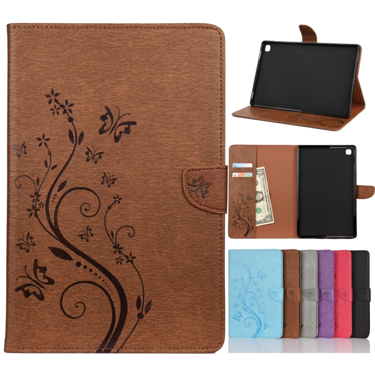 

For Samsung Galaxy Tab A7 10.4 (2020) T505 Butterfly Flower Embossing Pattern Horizontal Flip Leather Case with Holder & Card Slots & Wallet(Brown)