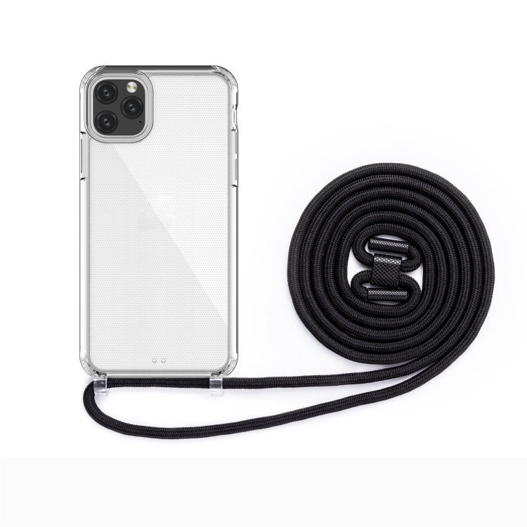 

For iPhone 11 PC+TPU Transparent All-inclusive Acrylic 2-in-1 Shockproof Phone Protective Case with Lanyard(Black)